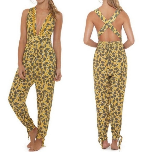 Agua Bendita Sunny Spring Josie Jumper Jumpsuit Medium Yellow - Picture 1 of 11